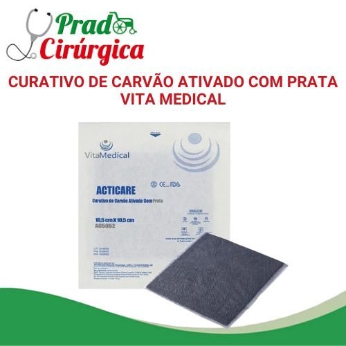 ACTICARE AG - CURATIVO DE CARVO ATIVADO COM PRATA 10,5cm x 10,5cm - VITA MEDICAL 